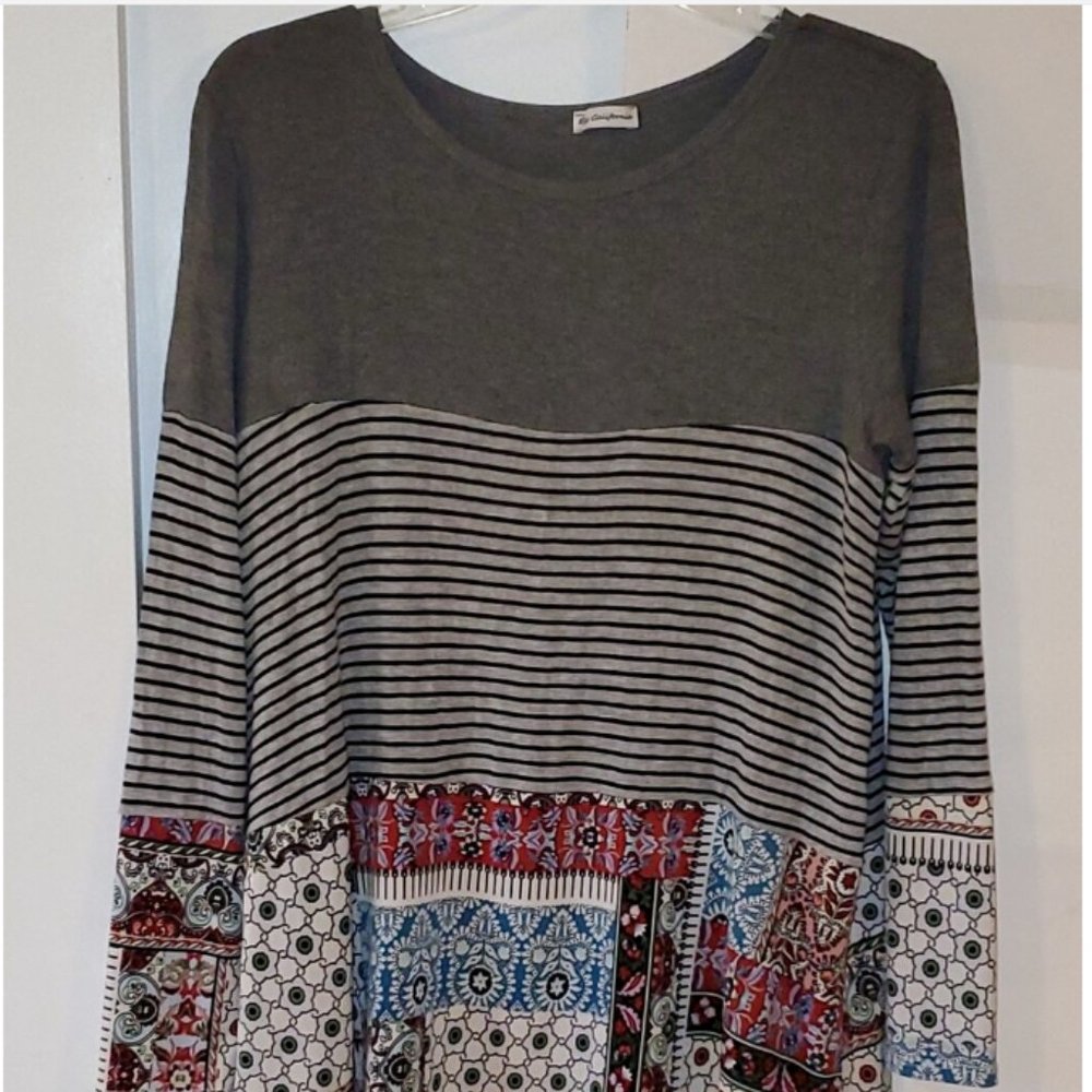 Egy' California Women's Tunic Patchwork Design Pullover Long Sleeved Size S